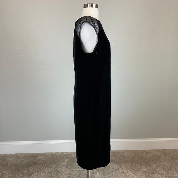 Ralph Lauren Black Sequin Velvet Midi Sheath Cocktail Dress Size 14 Short Sleeve - Picture 3 of 13